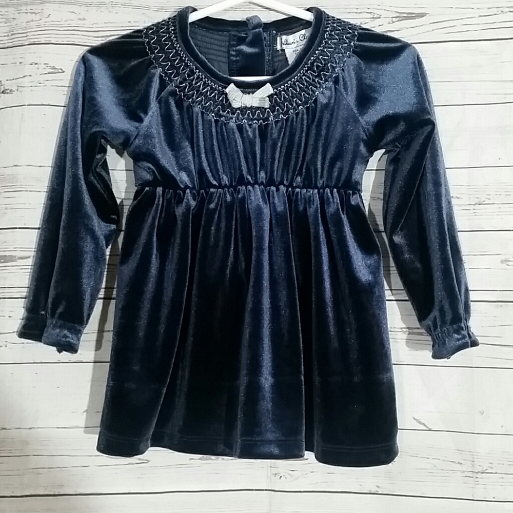 🌻JILLIANS CLOSET Navy Smocked Velveteen Dress 24M